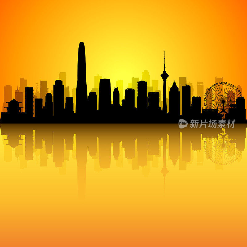 Tianjin Skyline Silhouette (All Buildings Are Complete and Moveable)
